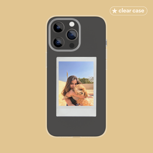 Polaroid iphone clear case girl with a dog